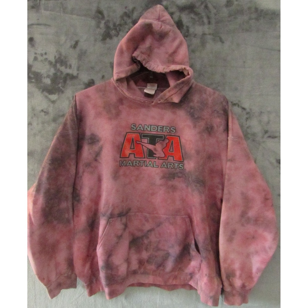 Gildan 2XL Sanders ATA Martial Arts Heavy Blend Pullover Hoodie Pink Gray Tiedye